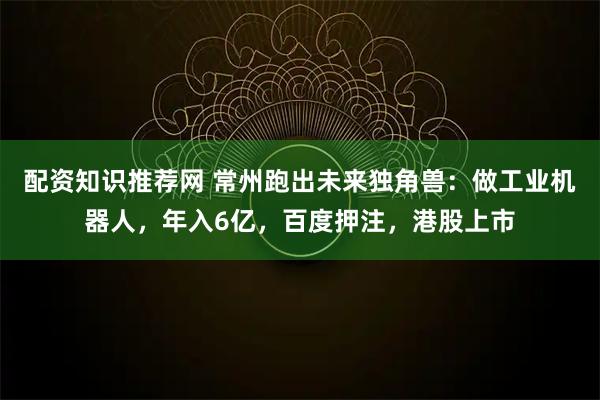 配资知识推荐网 常州跑出未来独角兽：做工业机器人，年入6亿，百度押注，港股上市